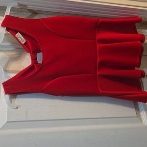 Red Sleeveless Peplum Top with Bow Detail